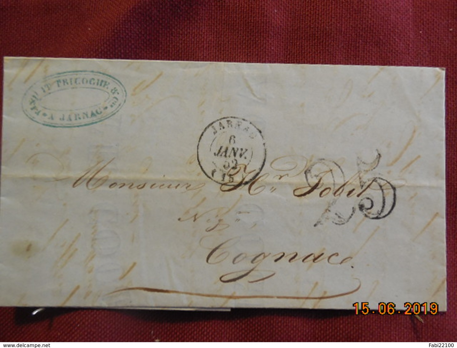 Lettre De 1852 De Jarnac à Destination De Cognac -grand Chiffre- - 1849-1876: Classic Period