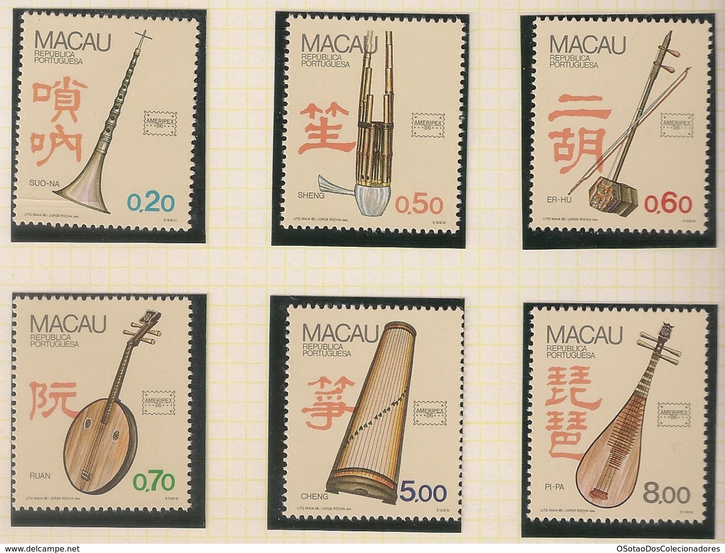 Macau Portugal China Chine 1986 - Instrumentos Musicais Regionais - Musical Instruments - Set Complete - Mint MNH / Neuf - Unused Stamps