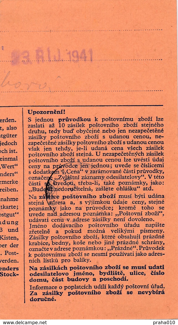 BuM (IMG2054) - Böhmen Und Mähren (1941) Prag 60 - Praha 60 / Pardubitz 1 - ... (Postal Parcel Dispach) Tariff: 2,50 K - Covers & Documents