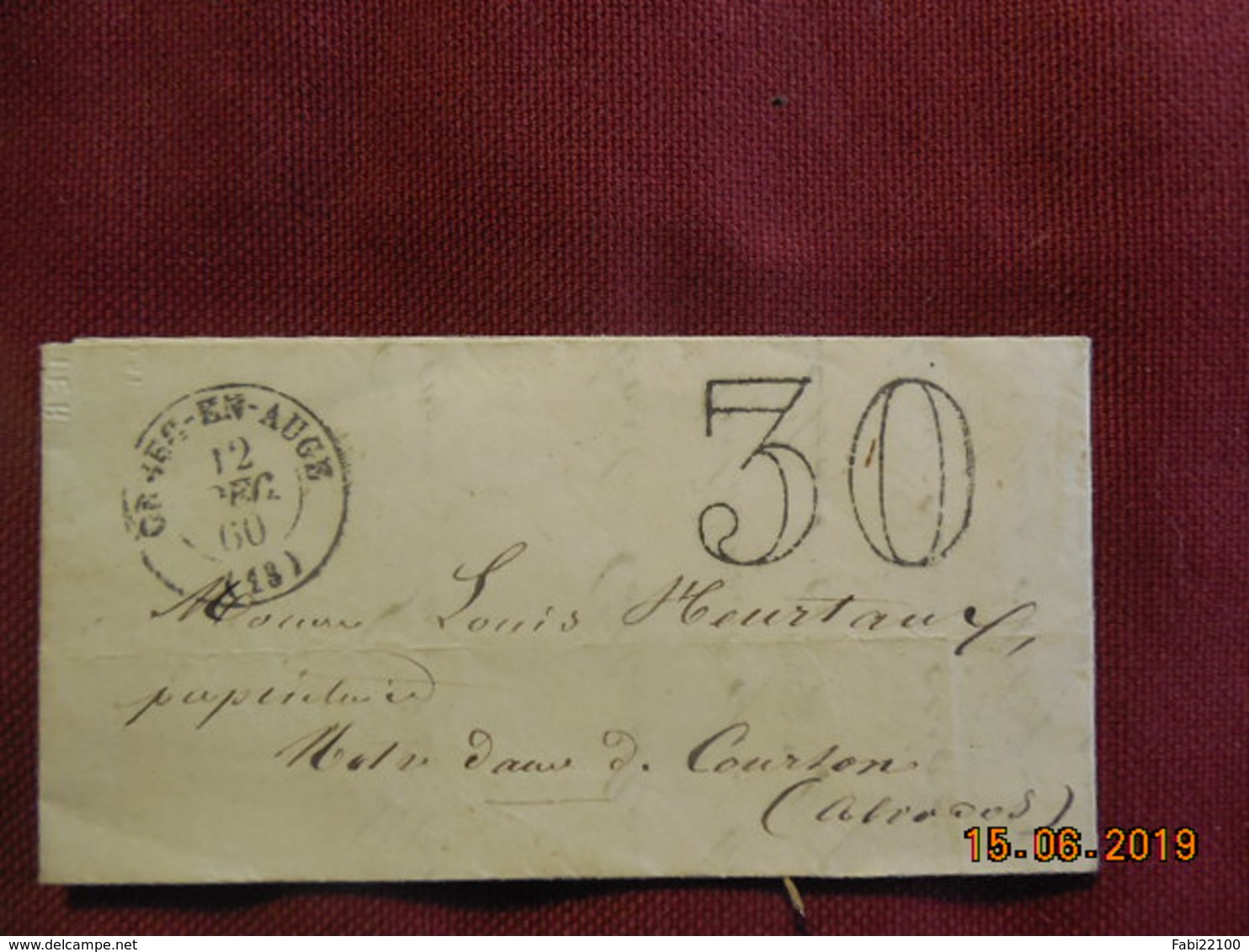 Lettre De 1860 De Paris à Destination De Notre-Dame De Courton- Grand Chiffre- - 1849-1876: Classic Period