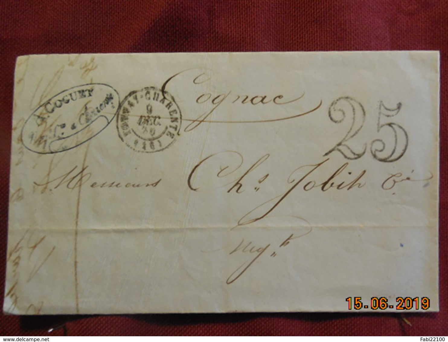 Lettre De 1850 De Tonnay à Destination De Cognac - Grand Chiffre- - 1849-1876: Classic Period