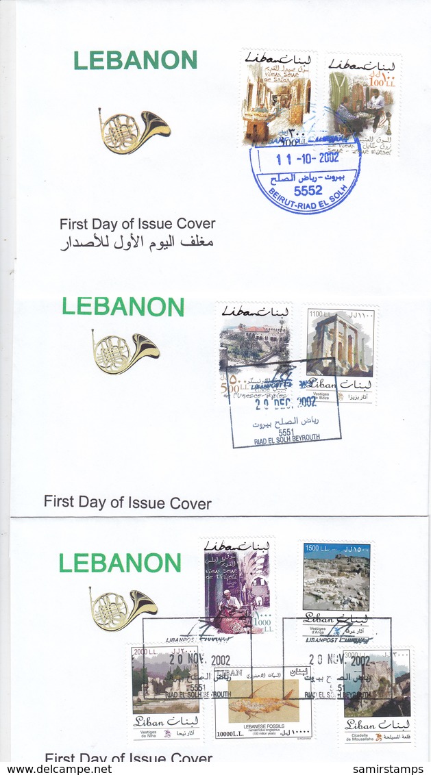 Lebanon-Liban-LIQUIDATION OFFER Defintiive Set 2002,on 3 FDC As Date Issued-Rare Set High Values RARE-SKRILL PAYMENT - Lebanon