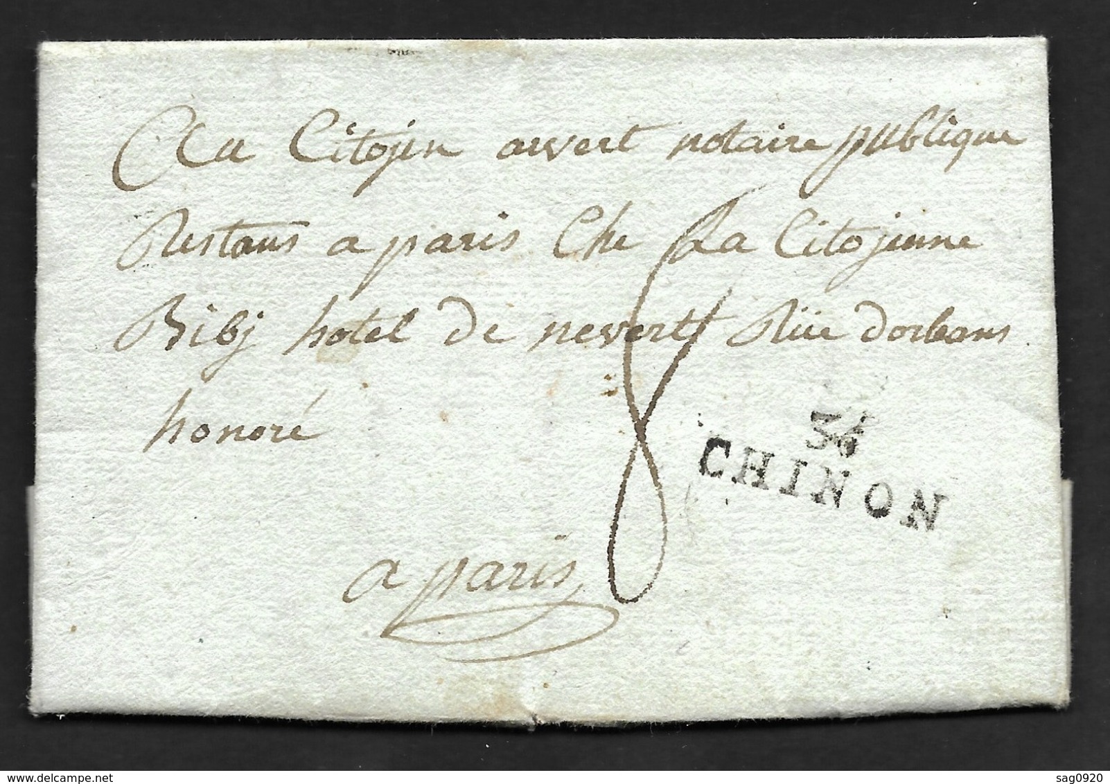 Indre Et Loire-Lettre Avec Marque 36 CHINON (27*9)-Pour Paris-1798 - 1701-1800: Précurseurs XVIII