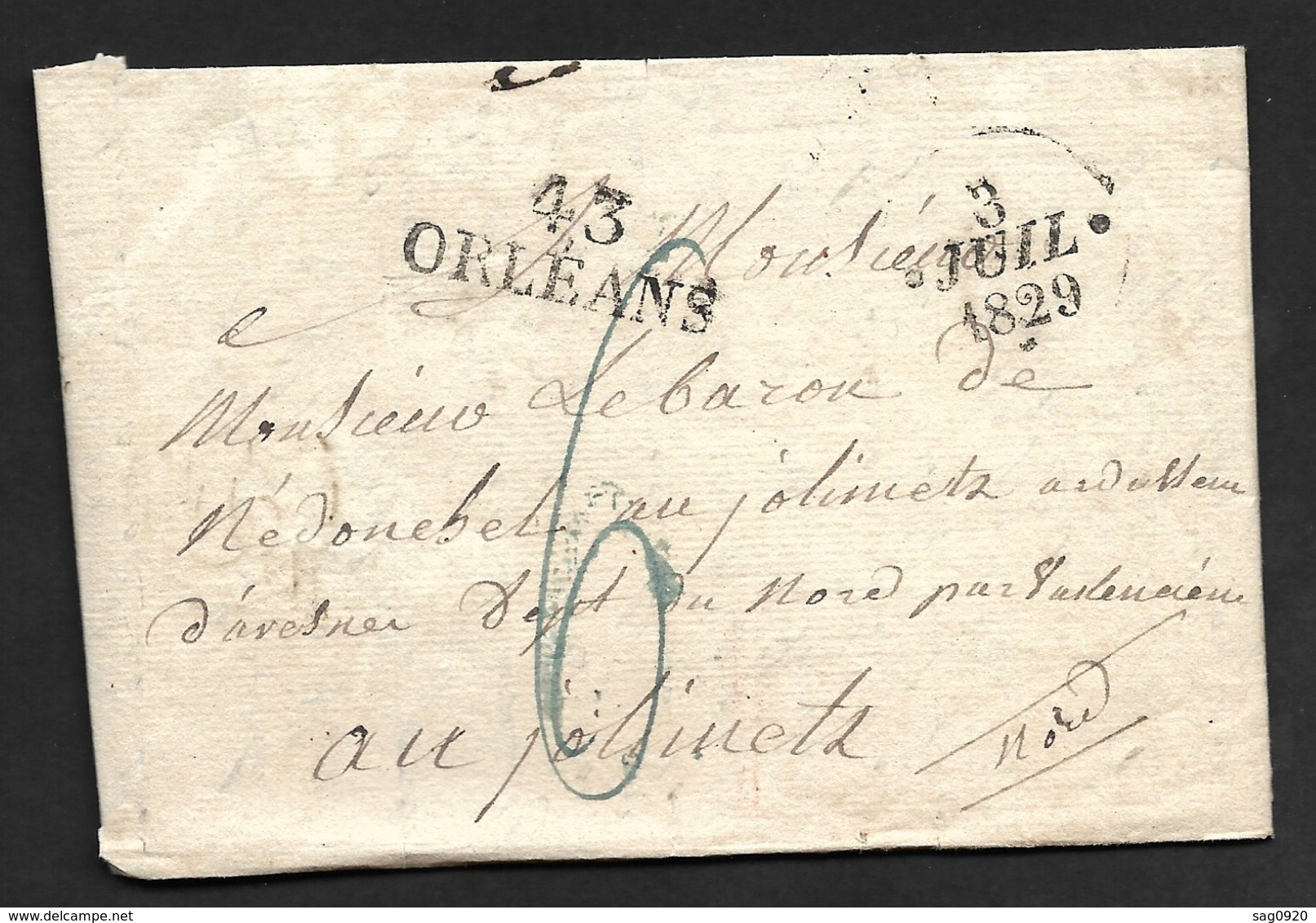 Loiret-Lettre Avec Marque 43 ORLEANS-Pour Jolimetz Nord - 1801-1848: Précurseurs XIX