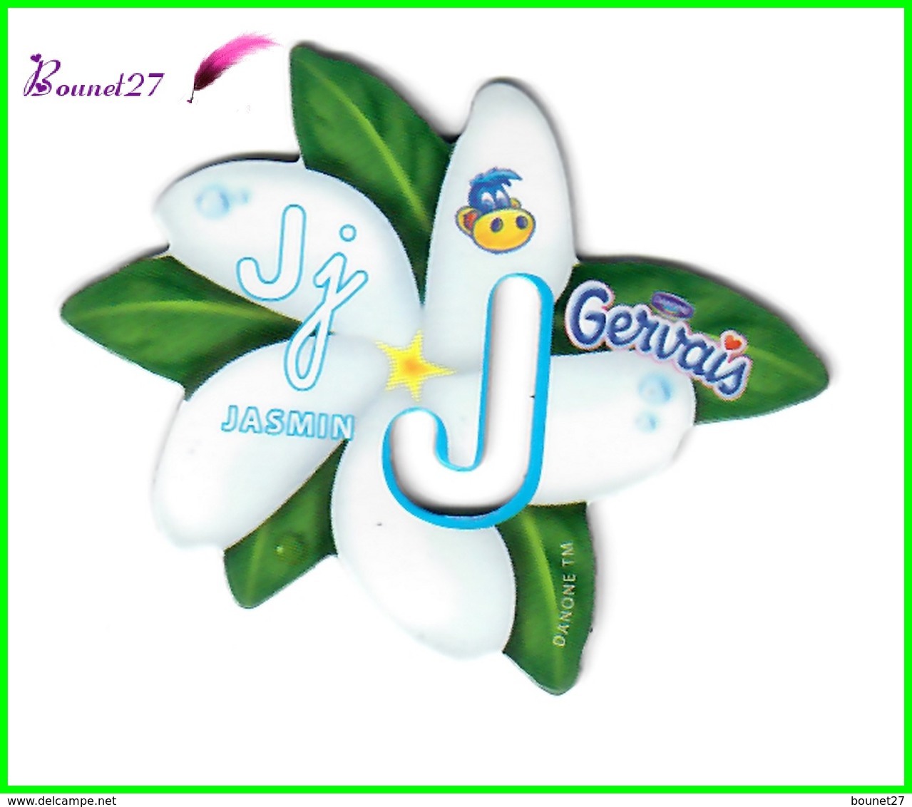 Magnet Pochoir GERVAIS L'Alphabet Avec Les Fruits Et Les Légumes " Le J De Jasmin " Fleur - Letters & Cijfers