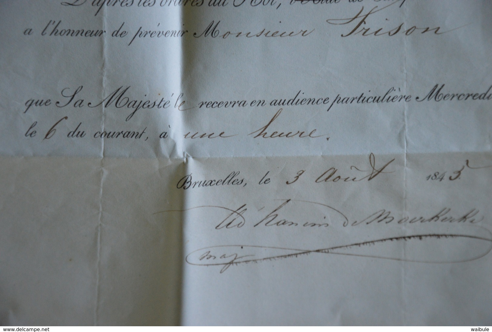 Lettre Cachet Griffe Service Du Roi 1845 Président Chambre Commerce Charleroi Audience - Letras De Cambio