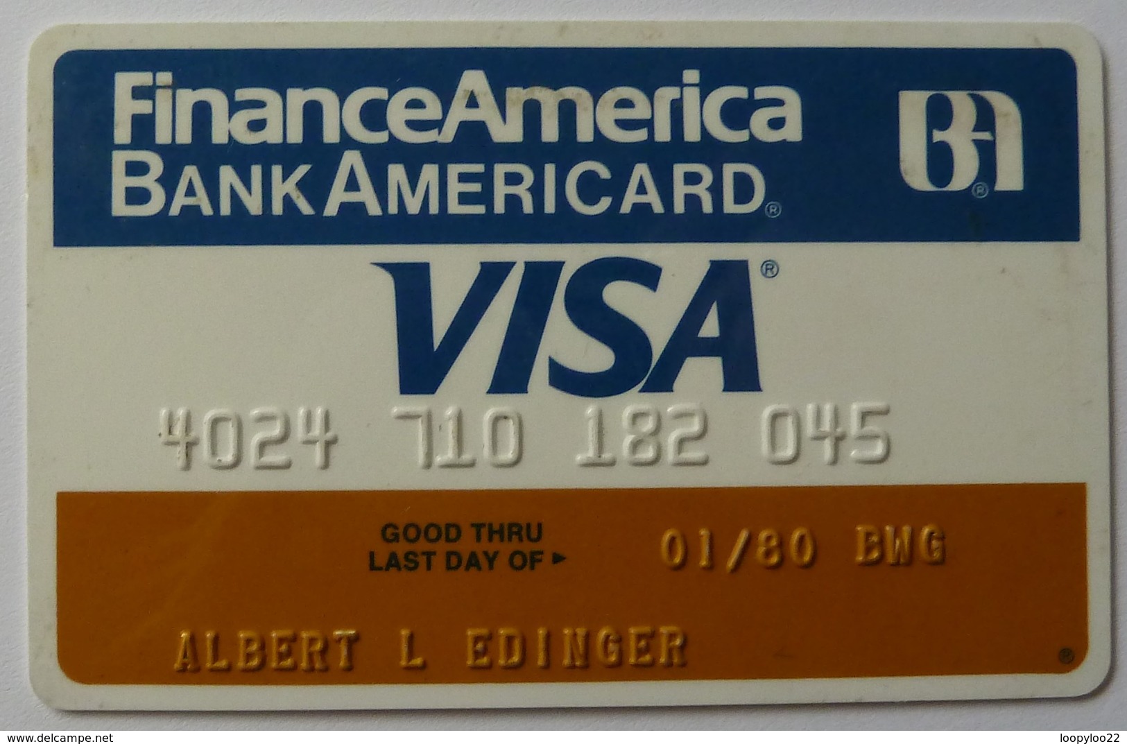 USA - Credit Card - VISA - Finance America - Bank Americard - Exp 01/80 - Used - Carte Di Credito (scadenza Min. 10 Anni)