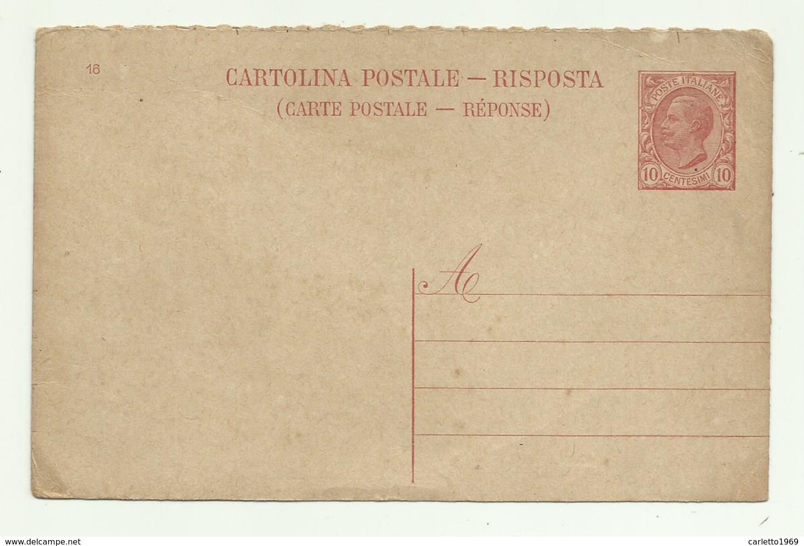 CARTOLINA POSTALE - RISPOSTA CENTESIMI 10 NUOVA  FP - Stamped Stationery