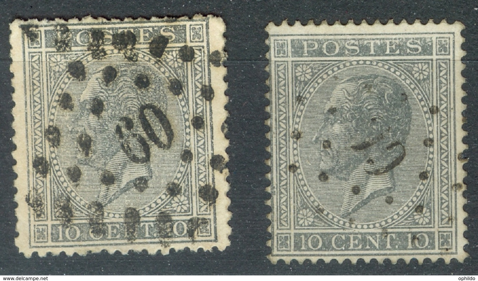 Belgique   17 Format Tres Large + 17A  Normal  Ob - 1865-1866 Perfil Izquierdo