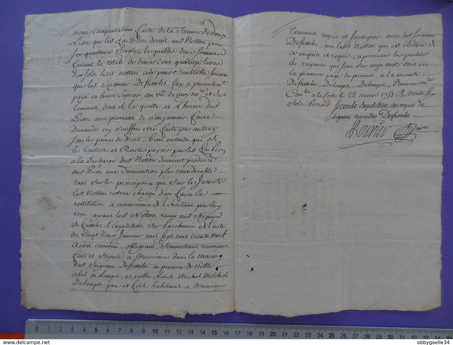 1751 Dauphiné (Isère) Papier Timbré N°208 De Deux Sols Cession Commune De La Cote Saint-André - Seals Of Generality