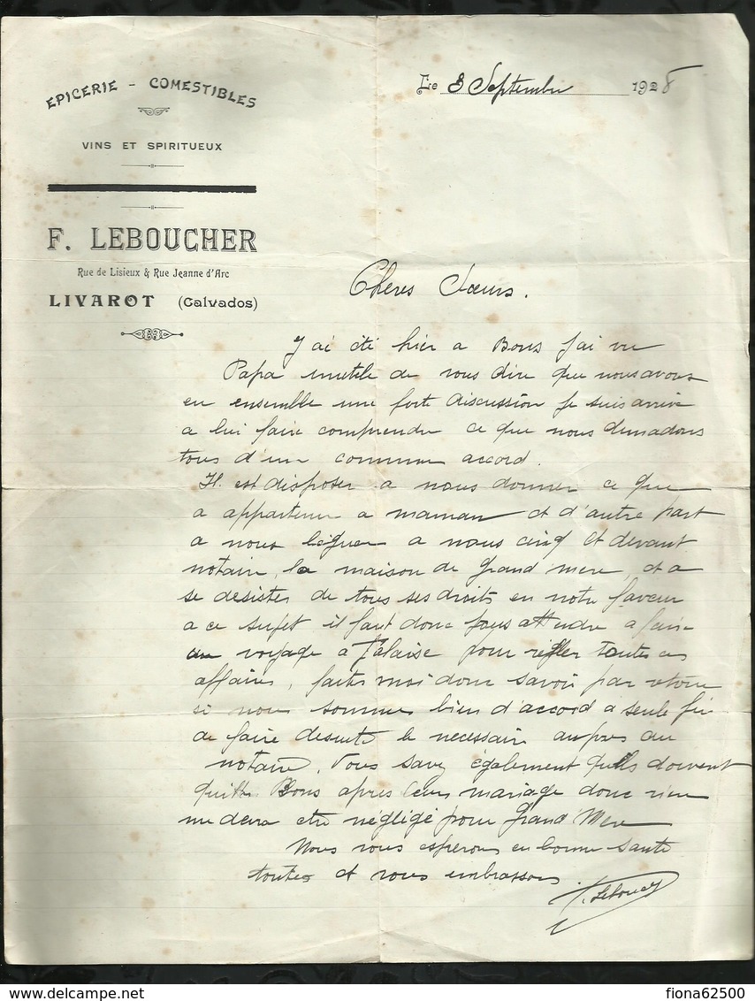 F . LEBOUCHER . EPICERIE . COMESTIBLES . 03 SEPTEMBRE 1928 . - Non Classificati