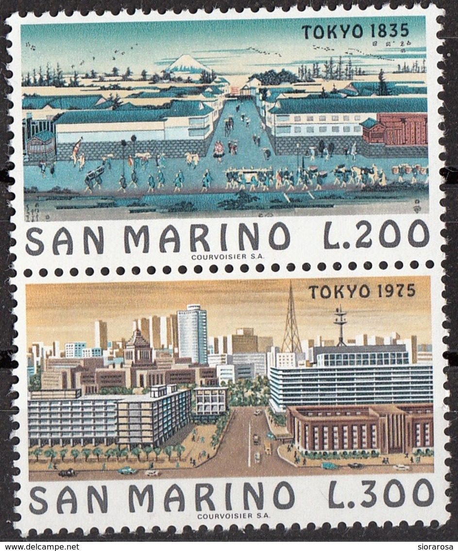 San Marino 1975 Uf. 945-9456 Tokyo : Veduta Moderna E Del 1835  Nuovo MNH  Full Set Strip - Nuovi