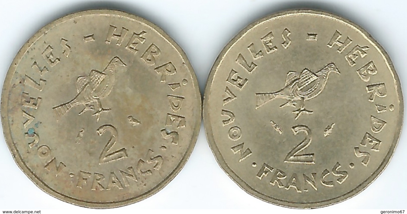 New Hebrides - 2 Francs - 1970 - Owl (KM5.1) & 1975 - Dolphin & IEOM (KM5.2) - Autres & Non Classés