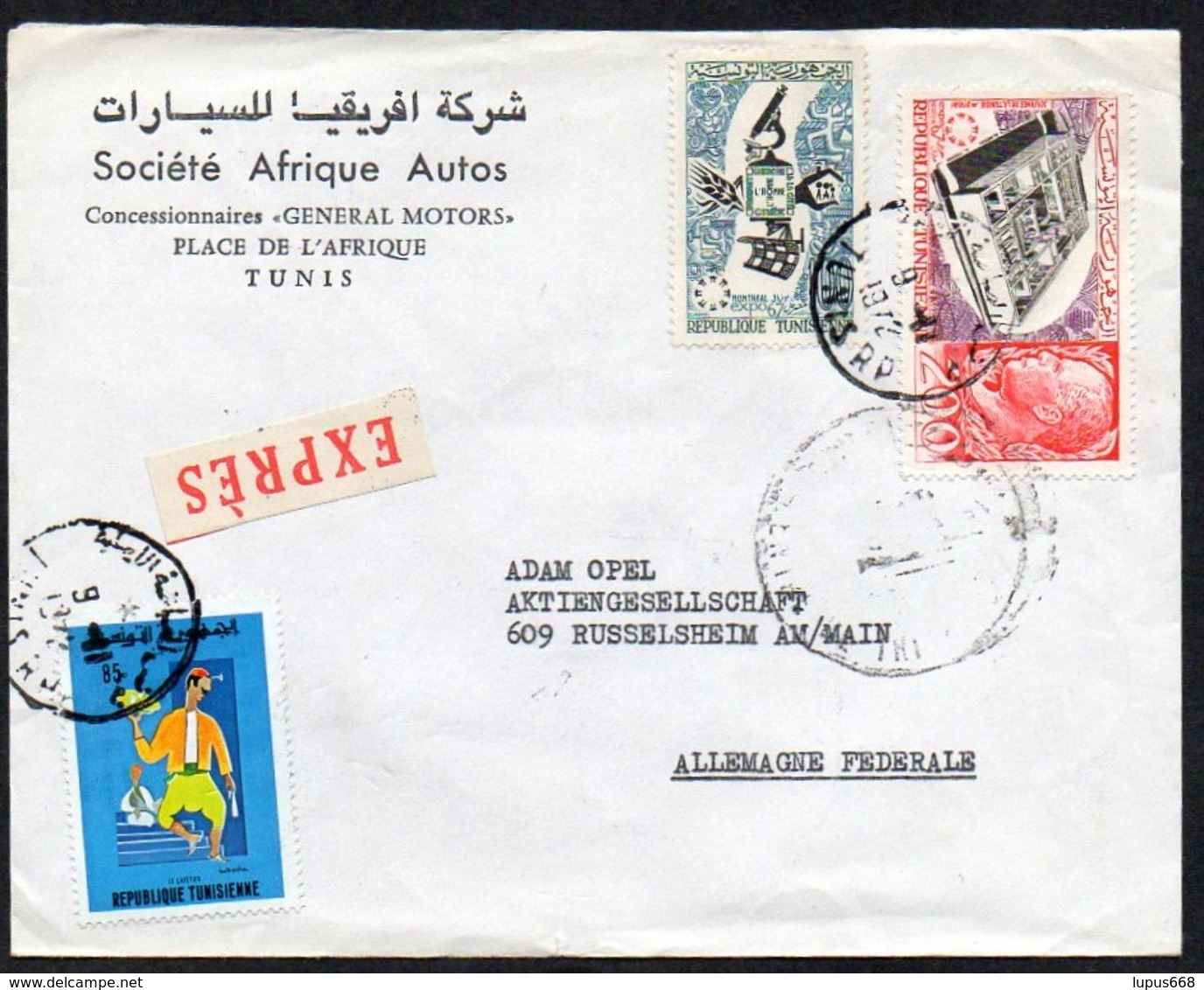 Tunesien 1972 MiNr. 743, 678, 672  Auf Express- Brief/ Letter In Die BRD ; EXPO '67 - Tunesien (1956-...)