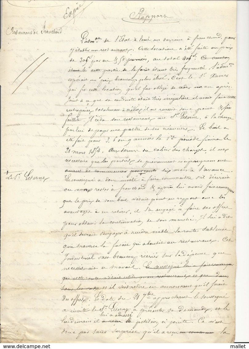 Courrier (3 Pages) à Propos Du Restaurant De Franchard - Rapport (1853) - Historical Documents