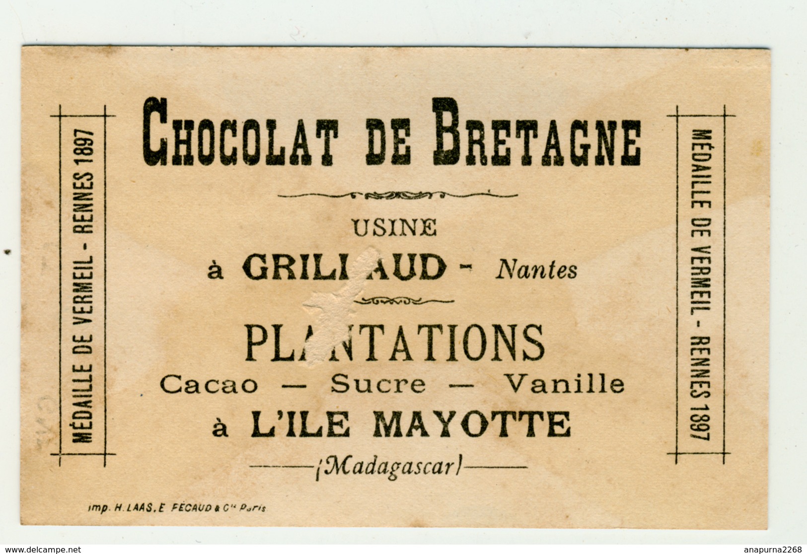 4 CHROMOS..CHOCOLAT DE BRETAGNE...LITH.H. LAAS....COSTUMES MILITAIRES....CUIRASSIERS...SPAHIS...LIEUTENANTS - Autres & Non Classés