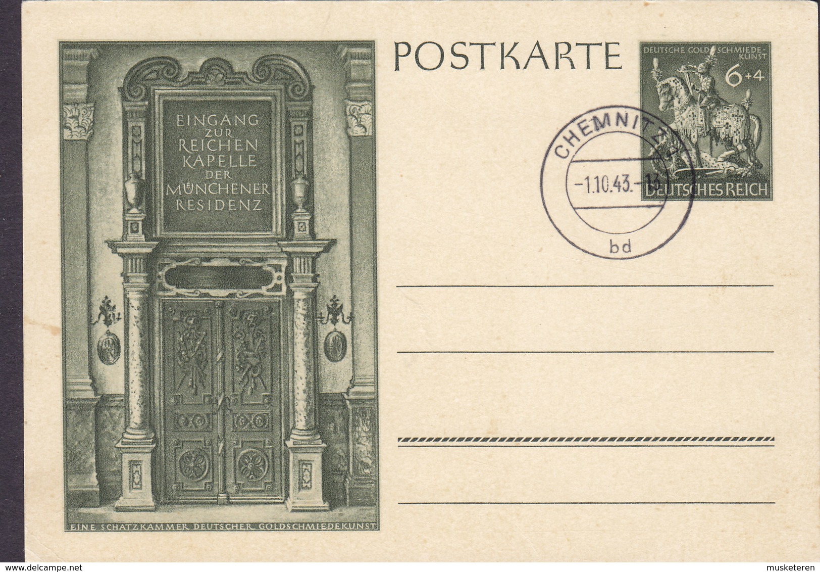 Germany Deutsches Reich Postal Stationery Ganzsache Goldschmiedekunst Sankt Georg Ersttag First Day Cds. CHEMNITZ 1943 - Sonstige & Ohne Zuordnung