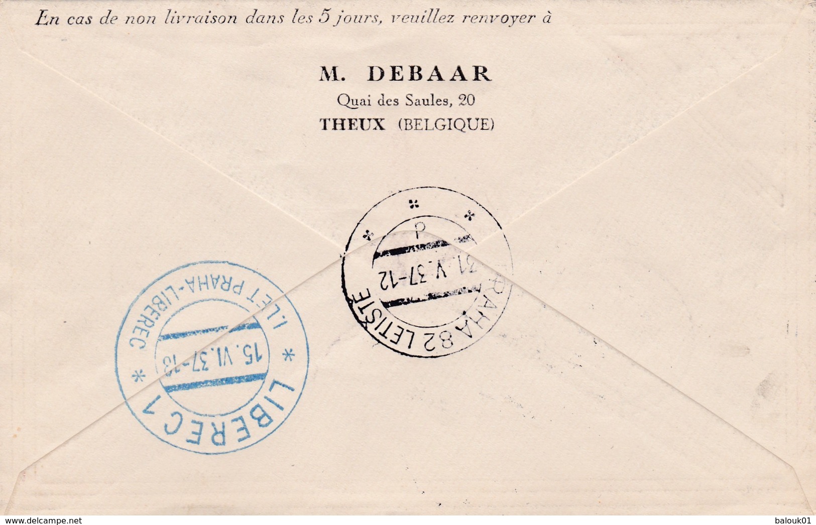 Lettre Bruxelles  Prague Liberec 1937 - Other & Unclassified