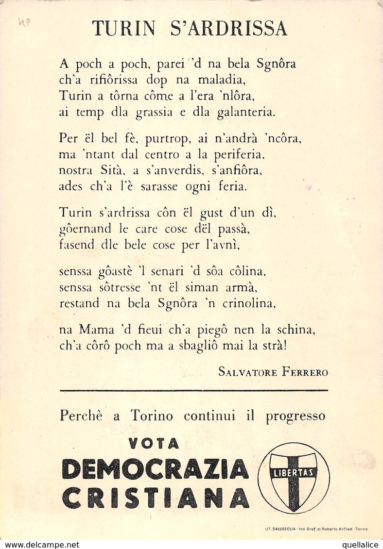 1197 "MADAMA TORINO-CH'AS FIDA NEN - VOTA DEMOCRAZIA CRISTIANA - LIBERTAS" ANIMATA, PROPAGANDA POLITICA - Advertising