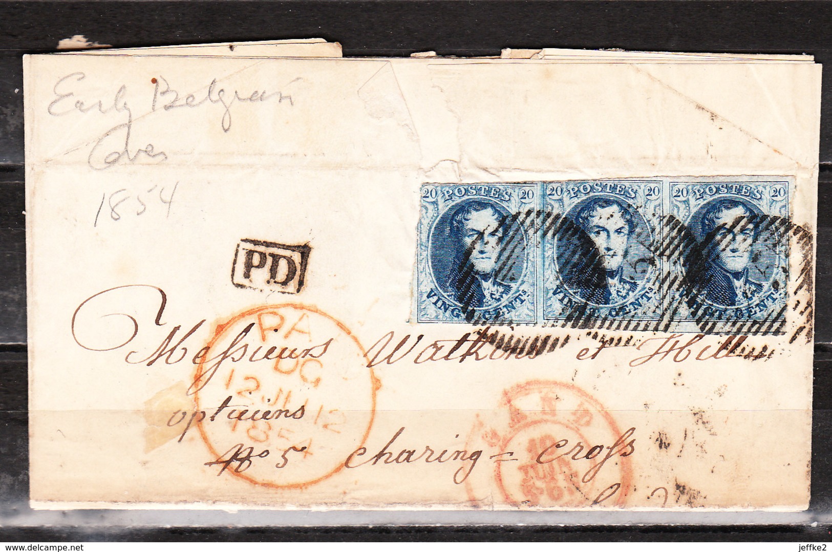 7  Bande 3 Sur Lettre De 1854 De Gand Pour L'Angleterre + Certificat - LOOK!!!! - 1851-1857 Médaillons (6/8)