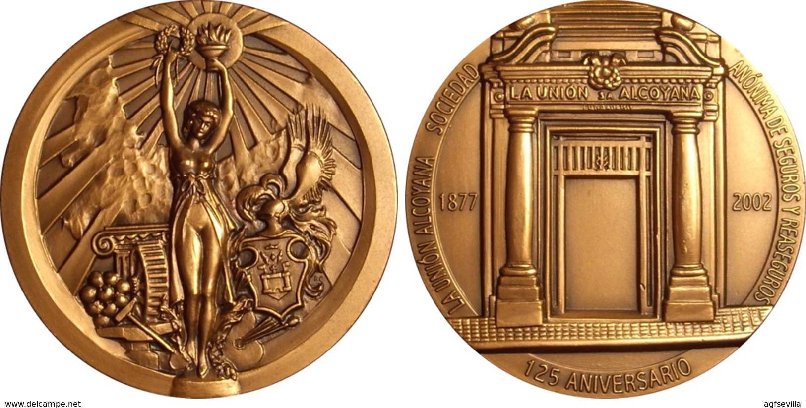 ESPAÑA. MEDALLA 125 ANIVERSARIO LA UNIÓN ALCOYANA SEGUROS. 2.002. BRONCE. SPAIN MEDAL - Professionals/Firms