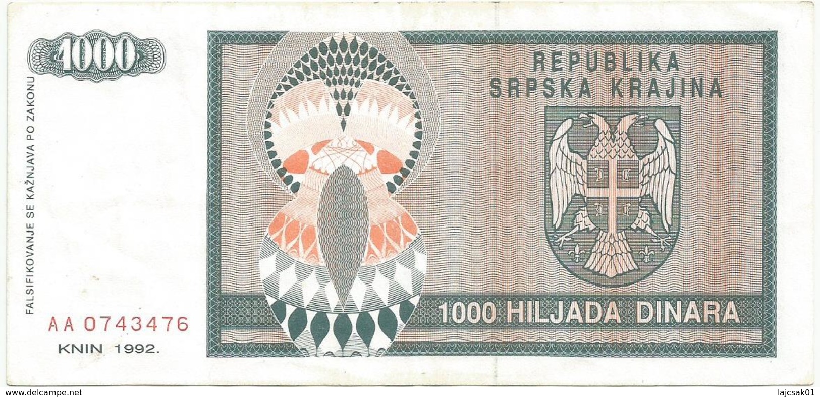 Croatia 1000 Dinara 1992. P-R5 - Kroatië