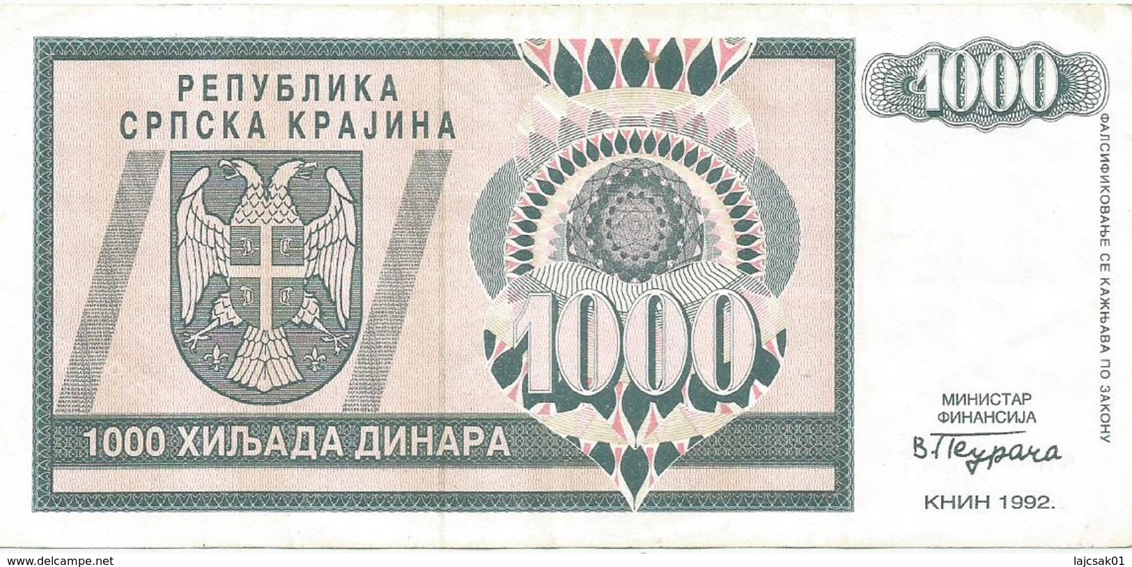 Croatia 1000 Dinara 1992. P-R5 - Kroatië