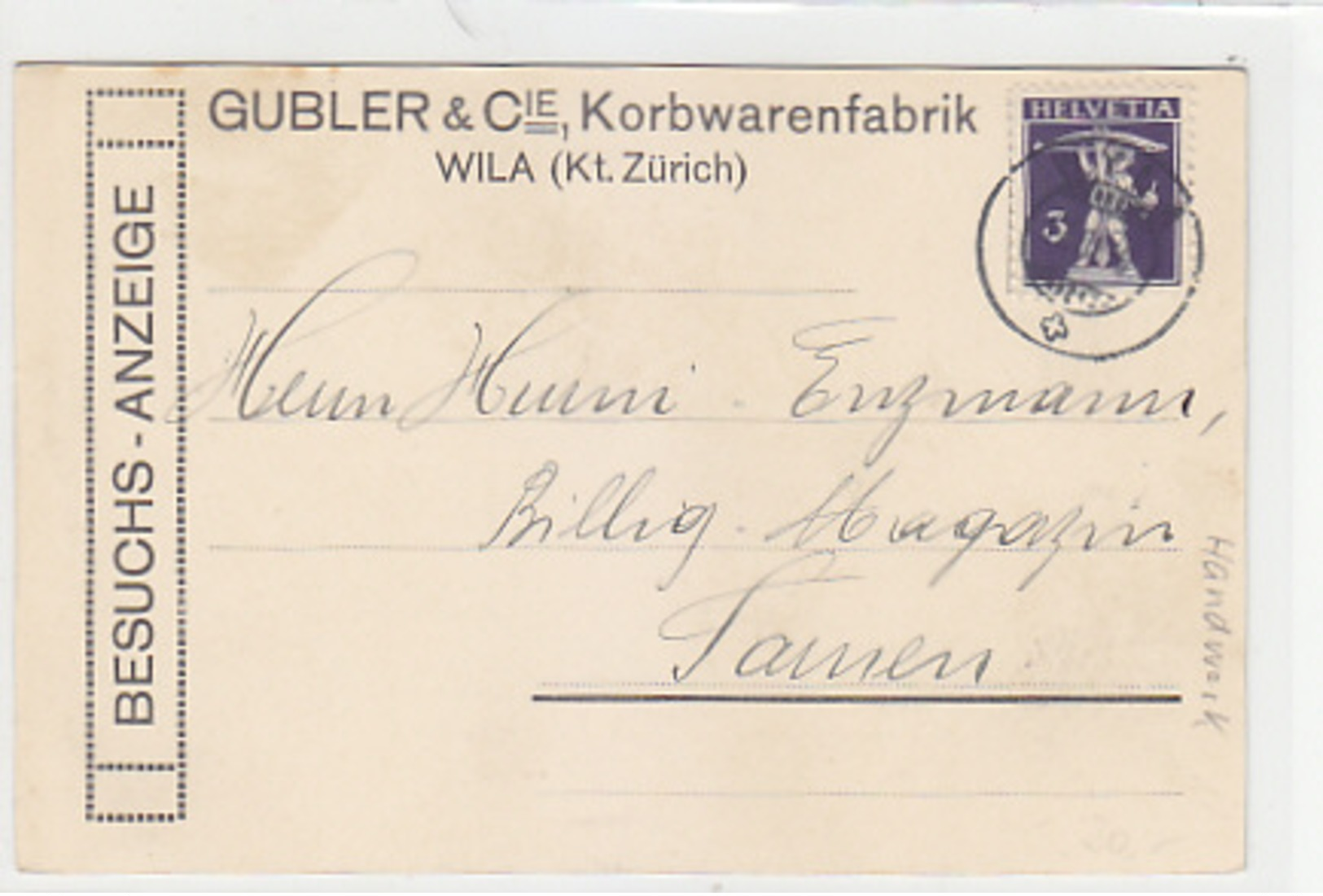 Wila - Heimarbeiter Der Fa.Gubler & Cie, Korbwaren - Top      (P-170-70502) - Wila
