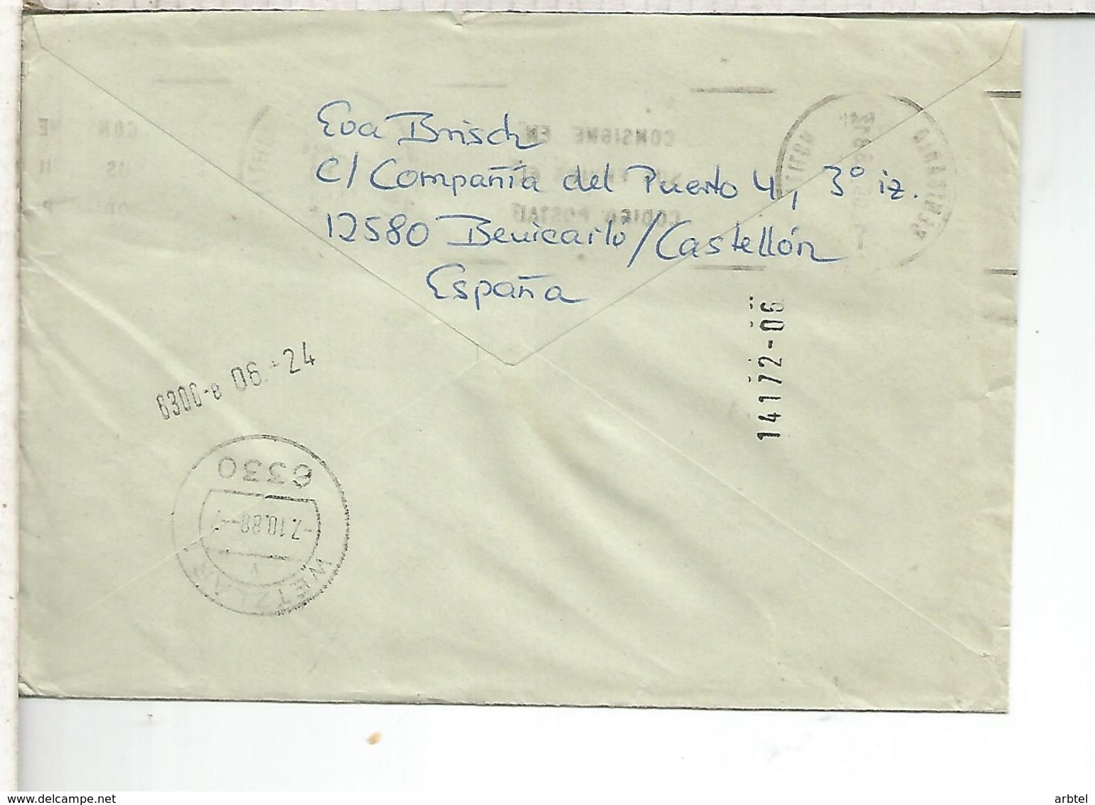 BENICARLO CASTELLON CC URGENTE A ALEMANIA TRANSITOS Y LLEGADAS - Cartas & Documentos