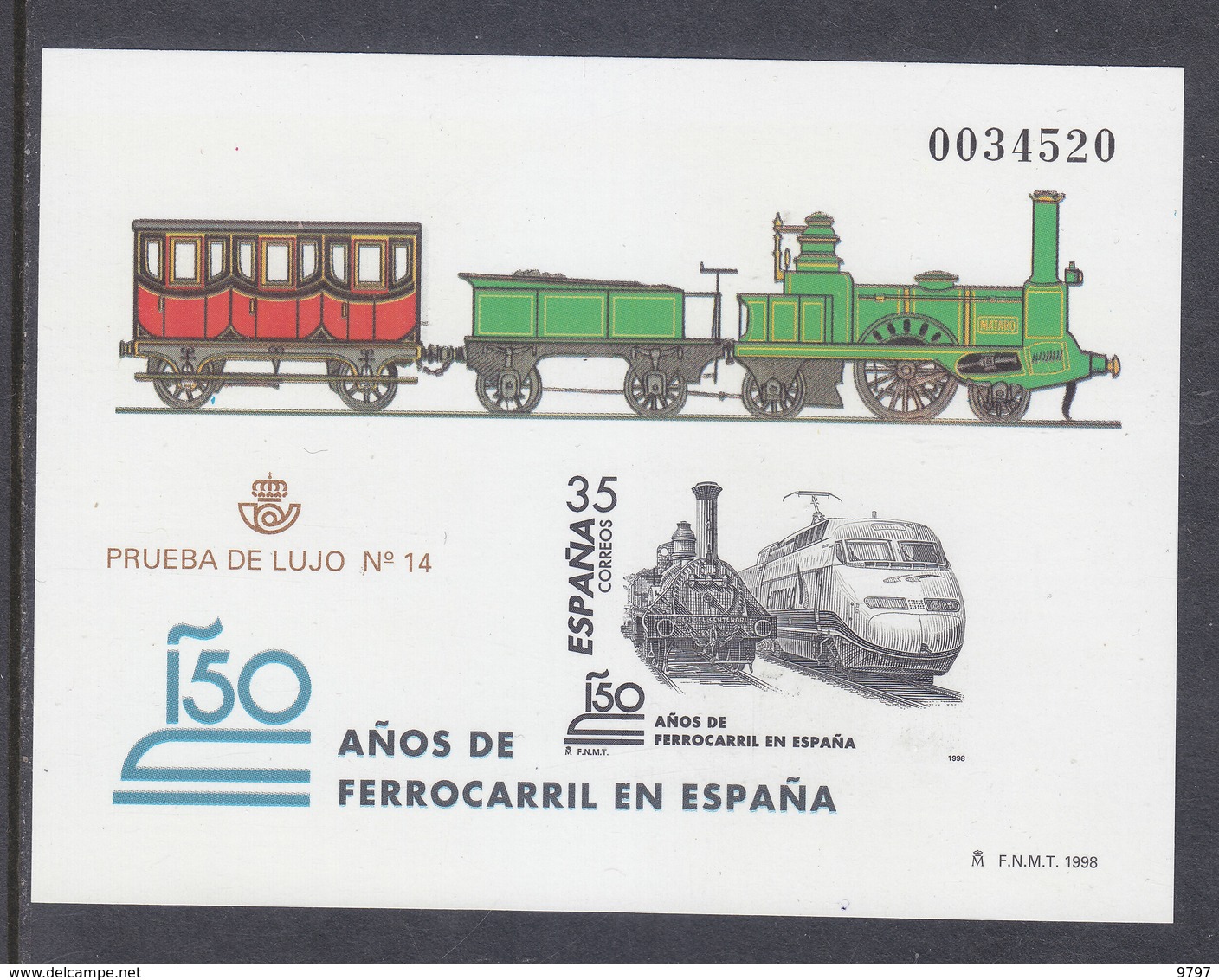 ESPAÑA SPAIN - TRENES-TRAINS-ZÜGE-TRAINS PRUEBA OFICIAL Nº 67 CATALOGO EDIFIL - TIRADA 55.000 - BUENA OCASIÓN - Treni