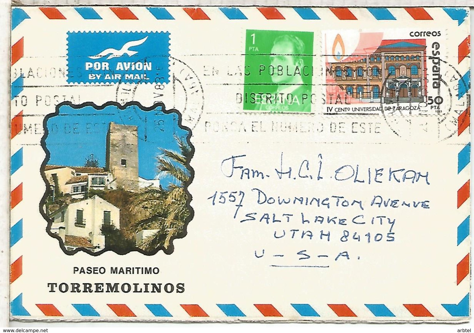 TORREMOLINOS MALAGA SOBRE TURISTICO SELLO UNIVERSIDAD DE ZARAGOZA - Cartas & Documentos