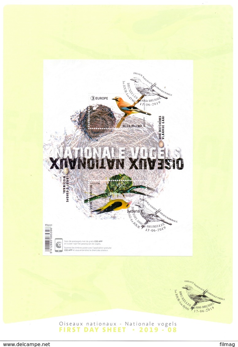 2019 EUROPA NATIONALE VOGELS  FIRST DAY SHEET - 2011-2014