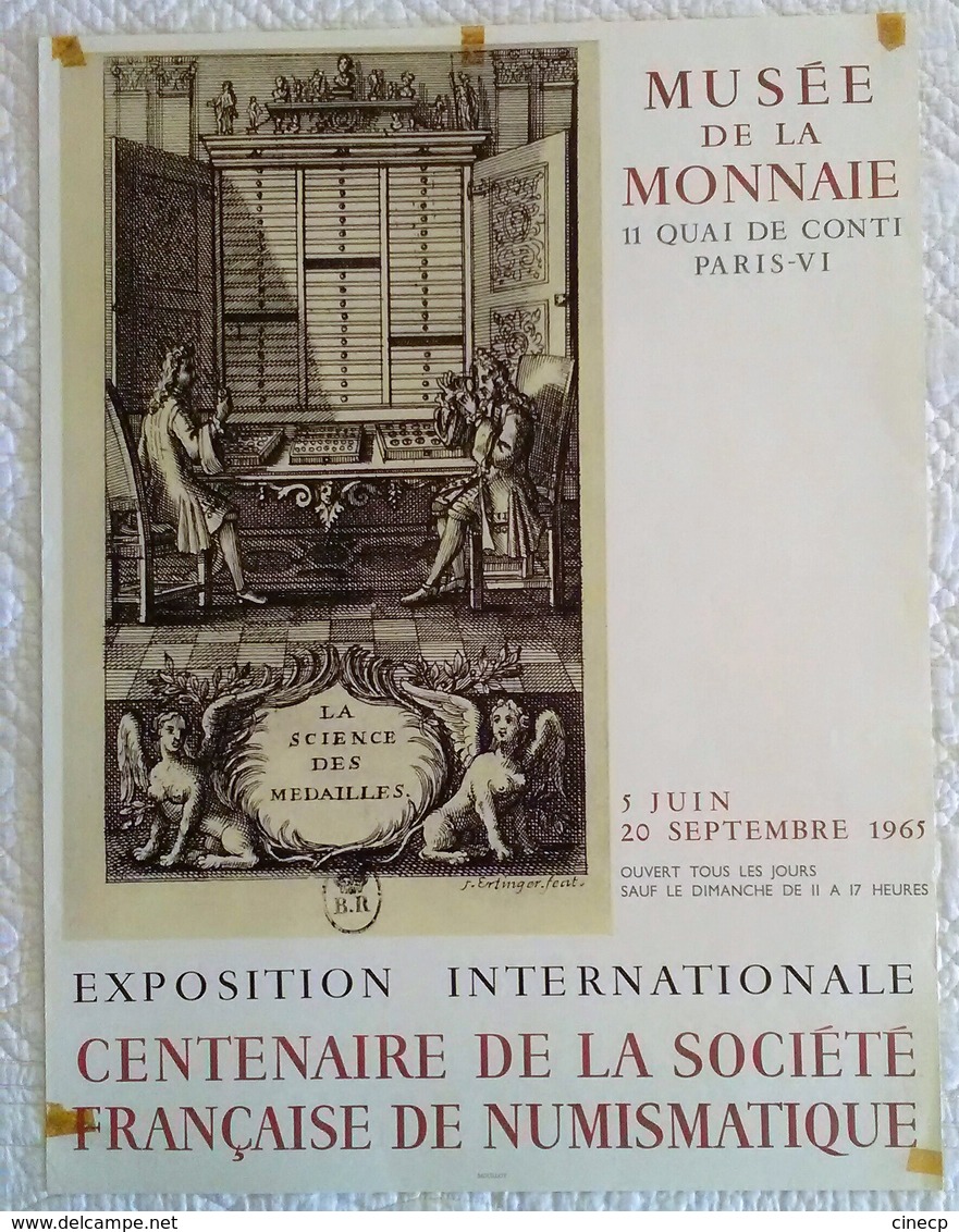 AFFICHE ANCIENNE LITHOGRAPHIQUE EXPOSITION MONNAIE 1965 CENTENAIRE STE FRANCAISE DE NUMISMATIQUE Imprimeur Mourlot - Posters