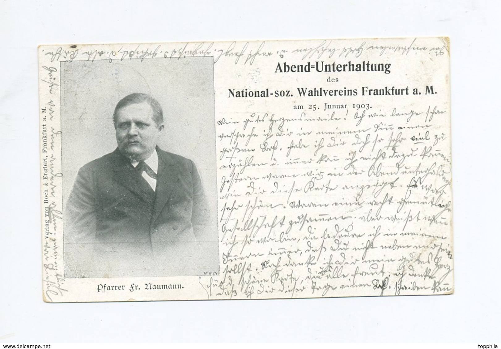 1903 Dt. Reich Einladungspostkarte Abend Unterhaltung Des Nationalsozialer Verein Frankfurt Pfarrer Naumann - Parteien & Wahlen