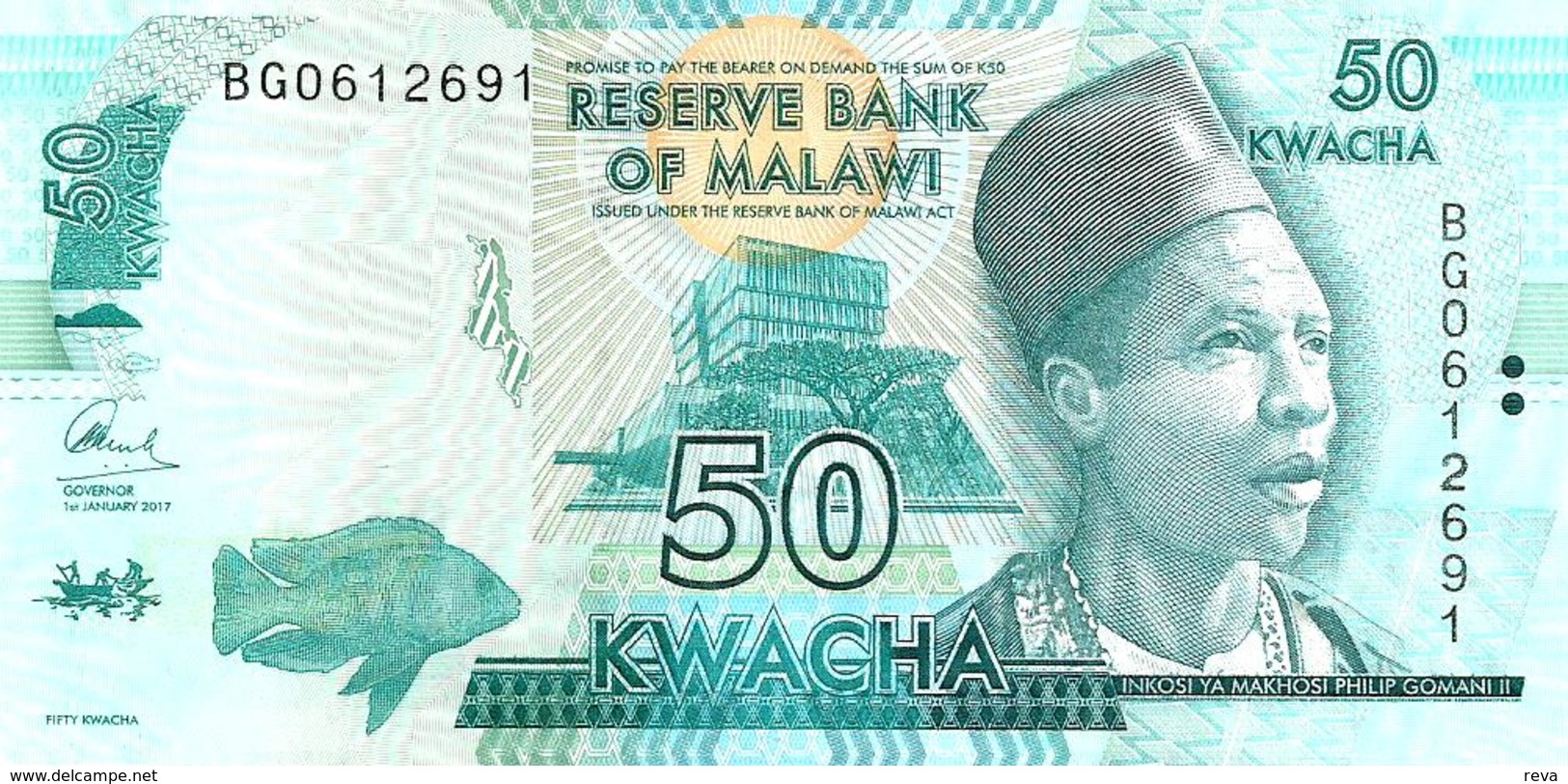 MALAWI 50 KWACHA BLUE MAN HEAD FRONT ELEPHANT ANIMAL BACK P.? NOT MDATED UNC READ DESCRIPTION !! - Malawi