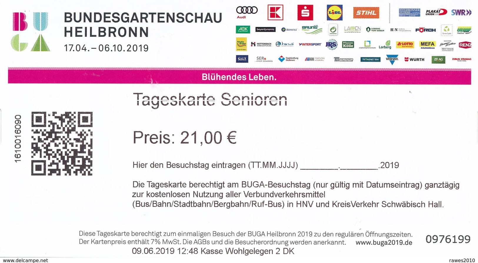 BRD Heilbronn Bundesgartenschau 2019 Tageskarte Senioren - Tickets - Vouchers