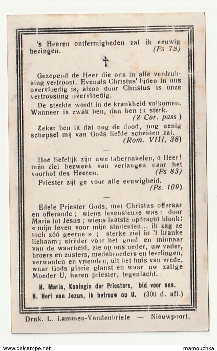 Doodsprentje Albert RYBENS Nieuwpoort 1896 Leraar Priester Nieuwpoort 1926 - Images Religieuses
