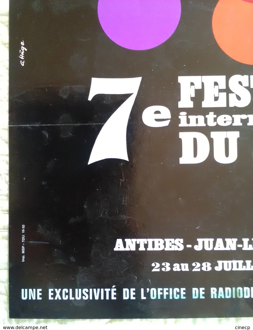 SUPERBE AFFICHE ORIGINALE ANCIENNE 1966 7è FESTIVAL INTERNATIONAL DU JAZZ ANTIBES JUAN LES PINS Illustrateur G. Hage - Posters