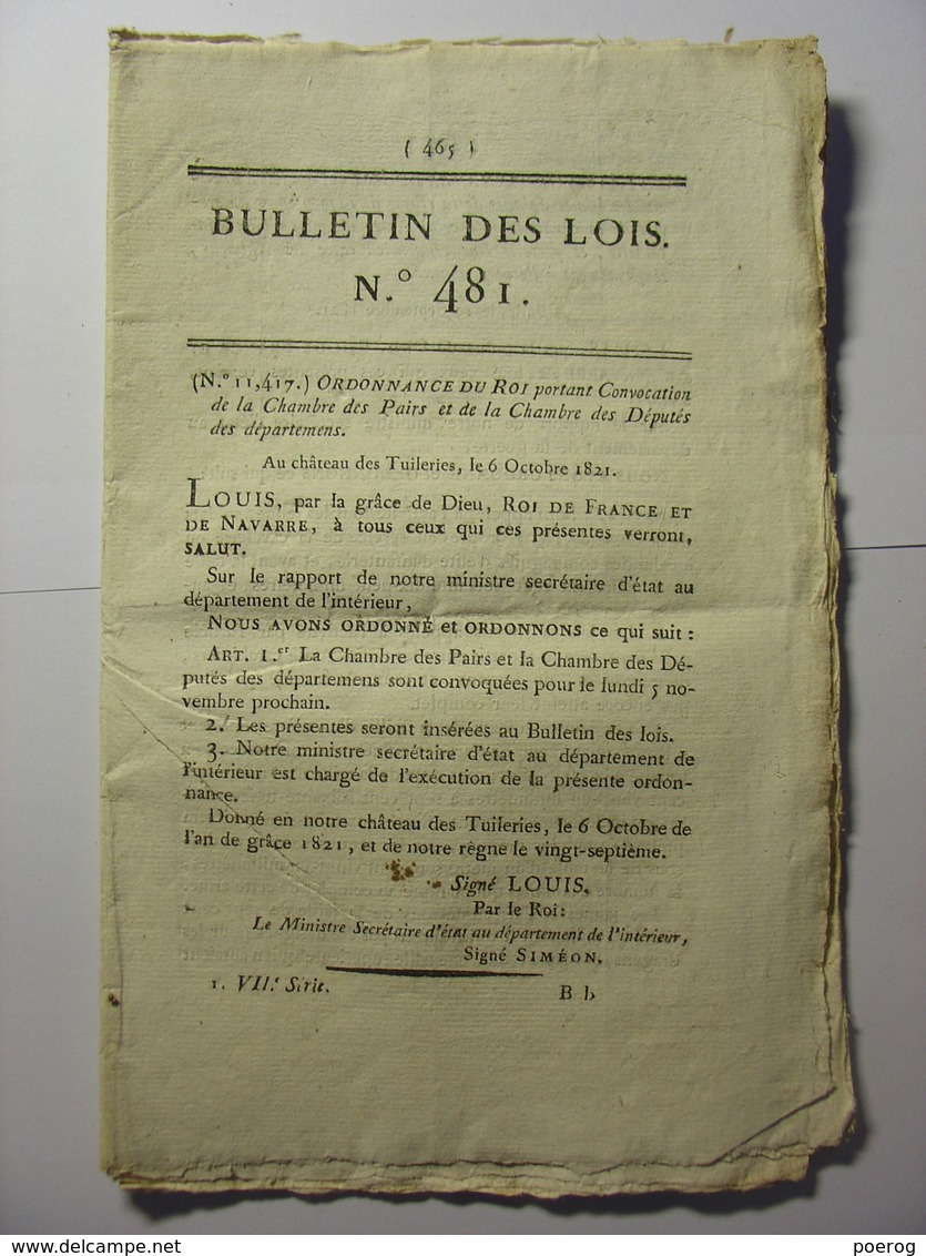BULLETIN DES LOIS 17 OCTOBRE 1821 - SOLDATS CLASSE 1819 - ROUTES DEPARTEMENTALES DU TARN - ARBOUVILLE MONTESQUIEU Etc .. - Gesetze & Erlasse