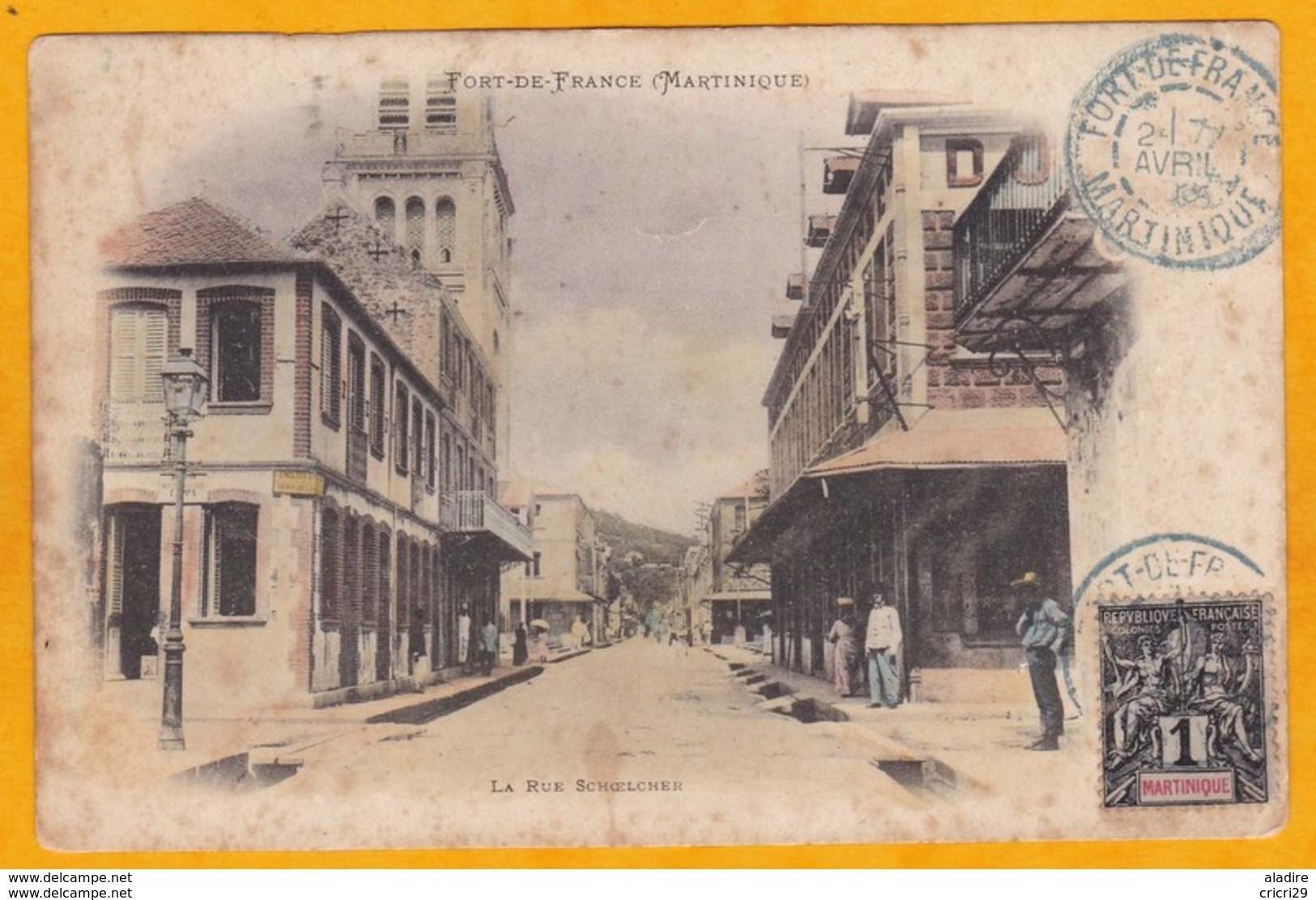 1 C Type Groupe Obl Sur CPA De 1905 : MARTINIQUE   -  Fort De France " La Rue Schoelcher " - Oblitérés