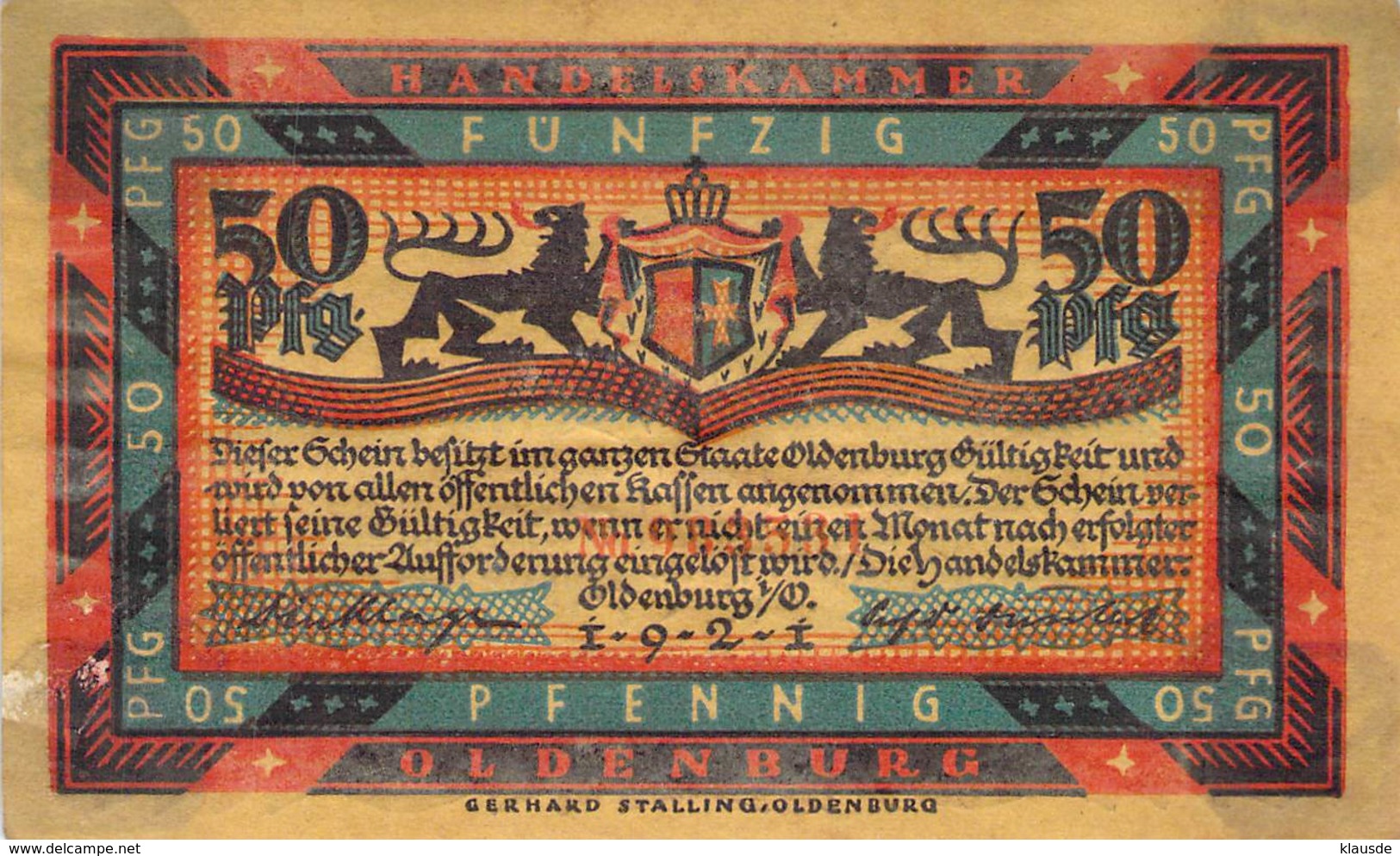 50 Pfg. Notgeld Oldenburg VG/G (IV) - [11] Local Banknote Issues