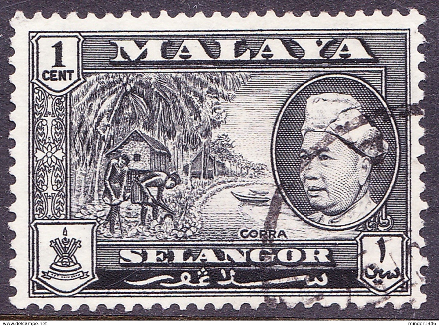 MALAYA SELANGOR 1957 1c Black SG116 Fine Used - Selangor