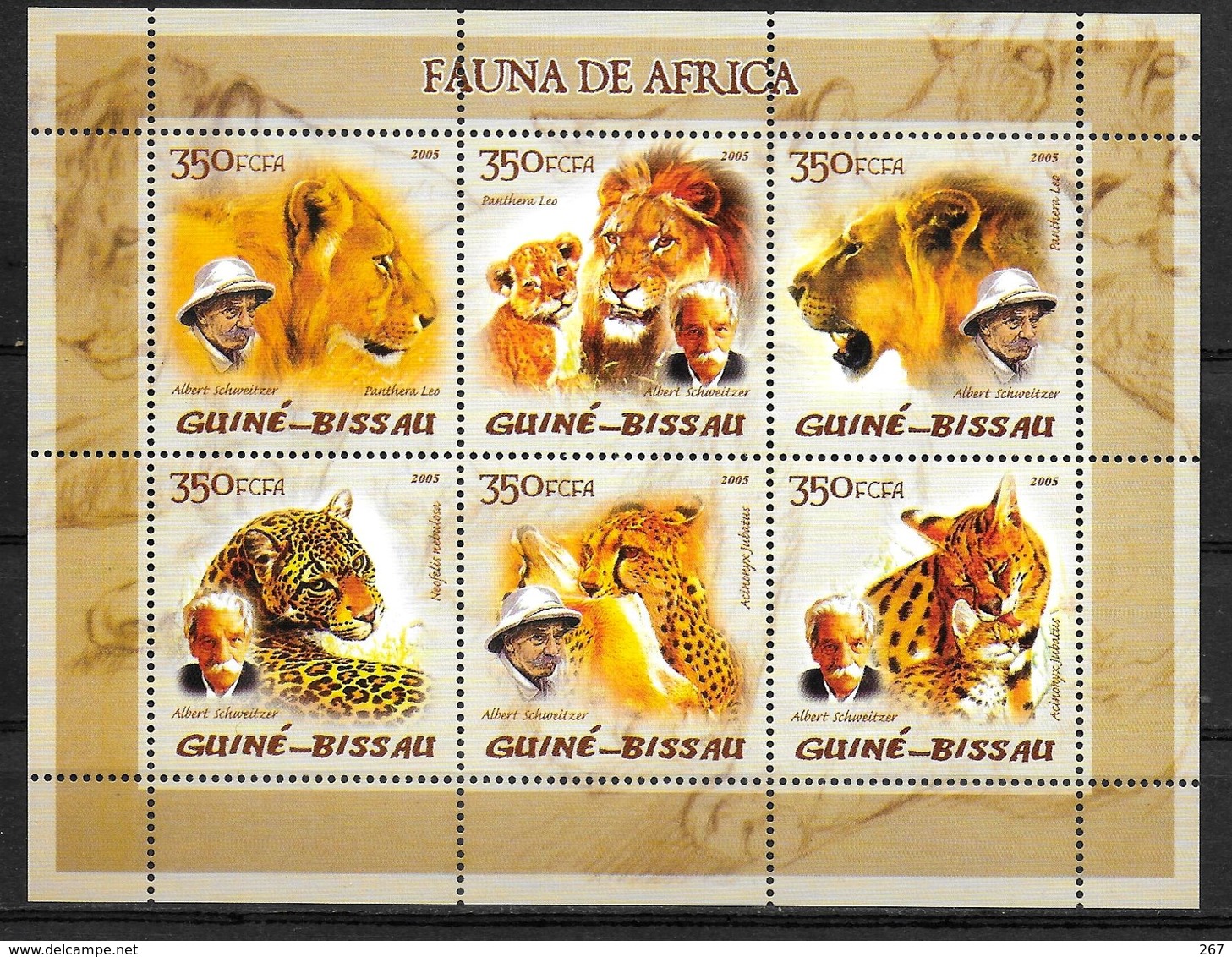 GUINEE BISSAU  Feuillet N°  1798/03  * *  ( Cote 10.50e )  Schweitzer Lion Guepard - Albert Schweitzer