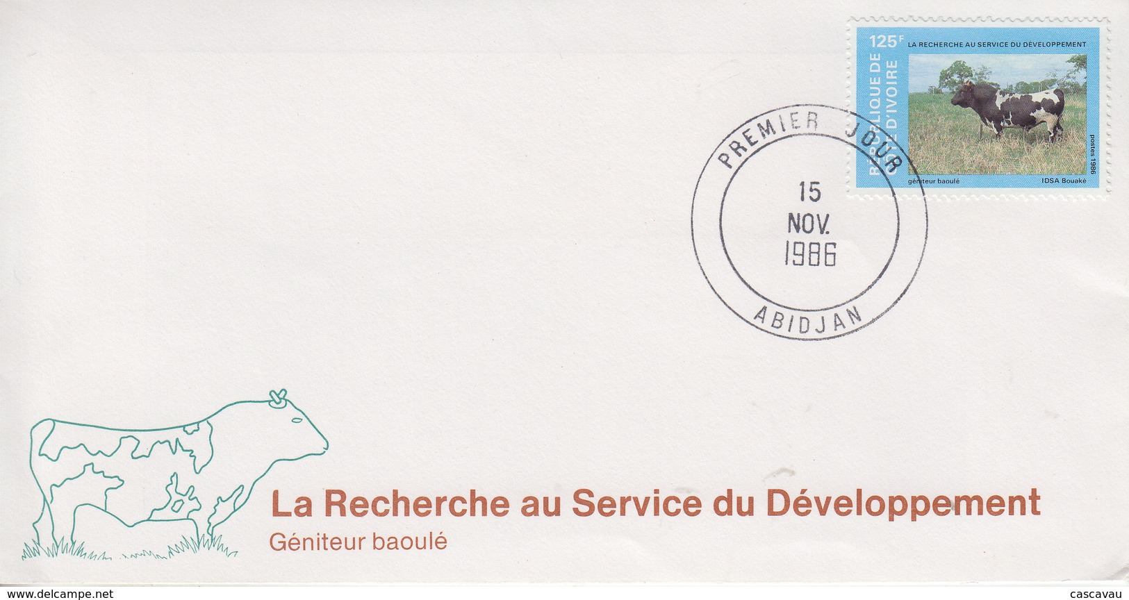 Enveloppe  FDC  1er  Jour   COTE  D' IVOIRE   La   Recherche  Au   Service  Du   Développement   1986 - Vacas