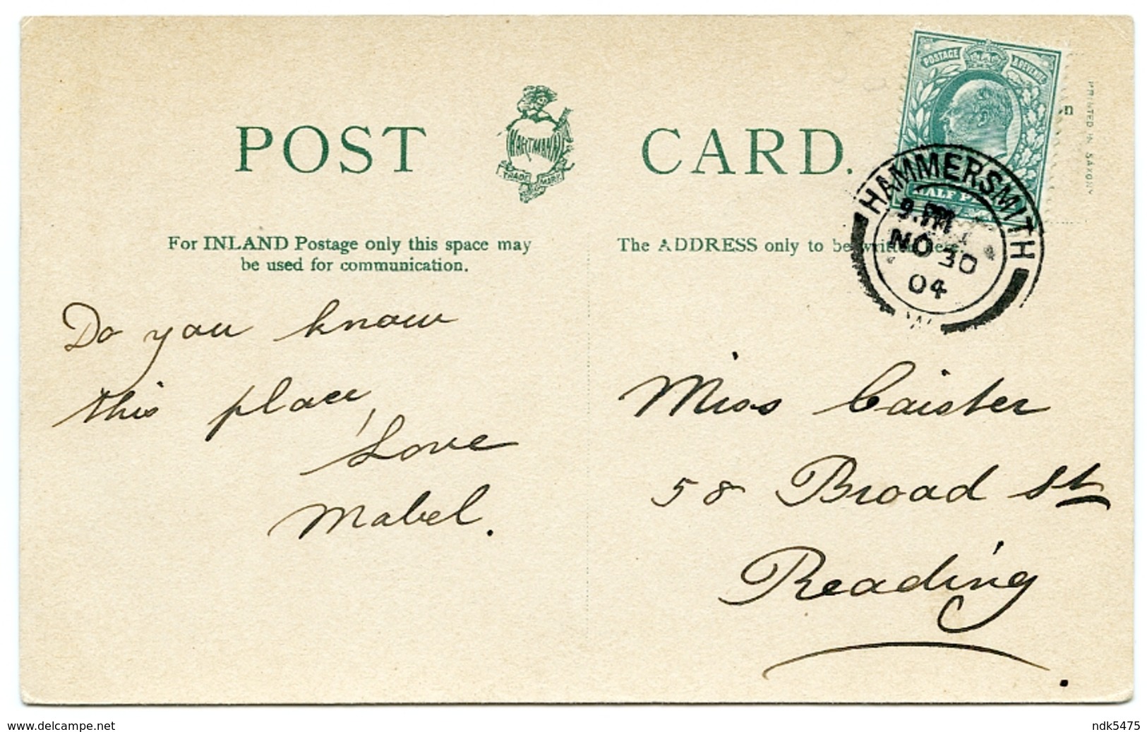 LONDON : REGENT STREET / POSTMARK - HAMMERSMITH / ADDRESS - READING, BROAD STREET - Other & Unclassified