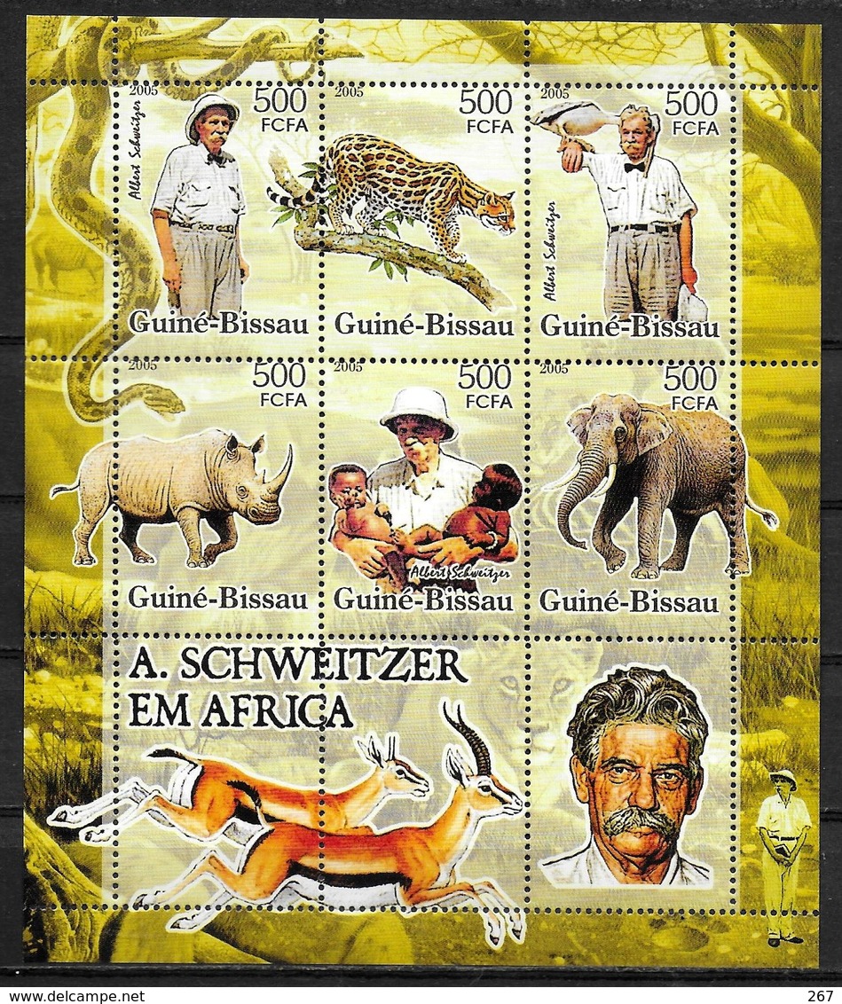 GUINEE BISSAU  N°  2134/39  * *  ( Cote 15e )  Schweitzer Guepard Elephants Rhinoceros Gazelle - Albert Schweitzer