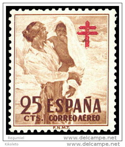 ESPAÑA AÑO 1951 EDIFIL Nº 1105 ** MNH - PRO TUBERCULOSOS - 25 Cts -  Sello Nuevo Sin Señal De Fijasellos - Nuevos