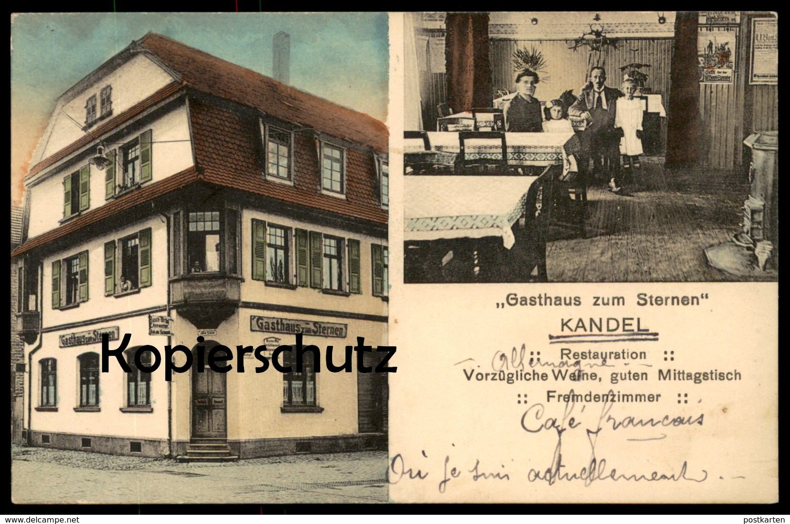 ALTE POSTKARTE KANDEL GASTHAUS ZUM STERNEN FREMDENZIMMER WEINE Blechschild Busch Bräu Annweiler Plakat U-Boot-Spende - Kandel