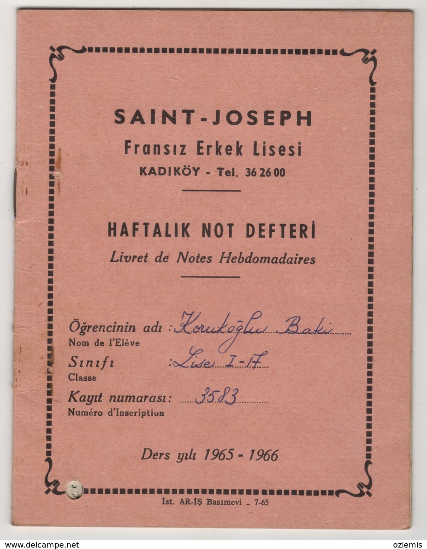 SAINT-JOSEPH ISTANBUL/KADIKOY HIGH SCHOOL REPORT  1965-1966 - Diploma & School Reports