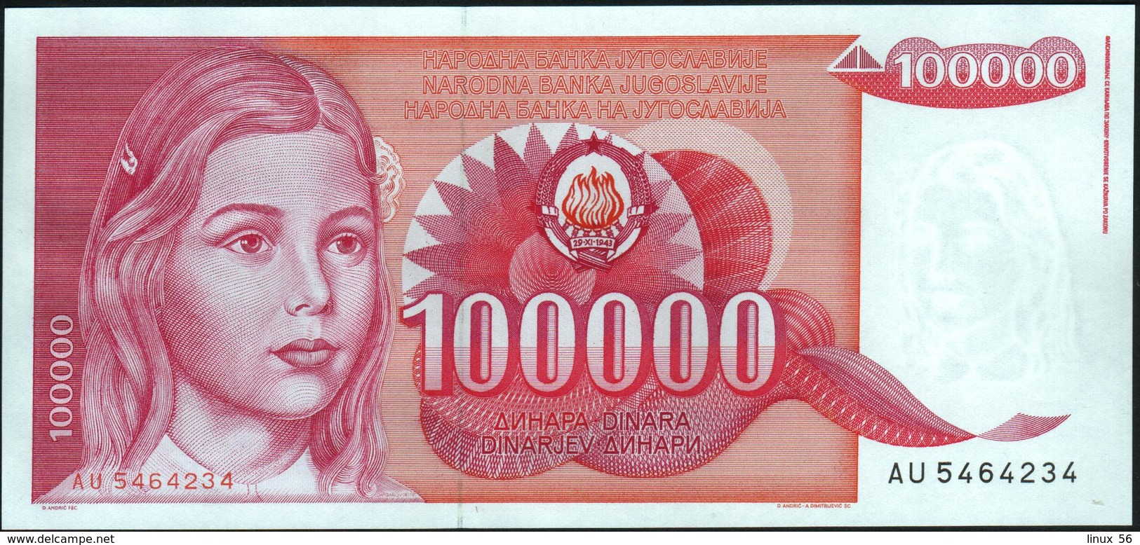 YUGOSLAVIA - 100.000 Dinara 01.05.1989 {Narodna Banka Jugoslavije} UNC P.97 - Yugoslavia